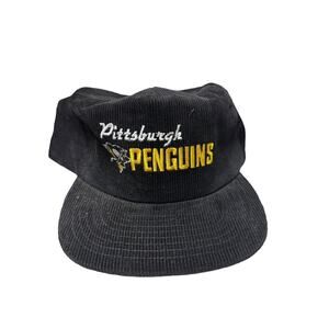 Vintage 1980’s Pittsburgh Penguins Black Corduroy SnapBack Cap CCM New NHL